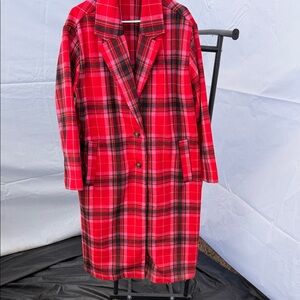 Old Navy Red and Black Plaid Trench Coat
